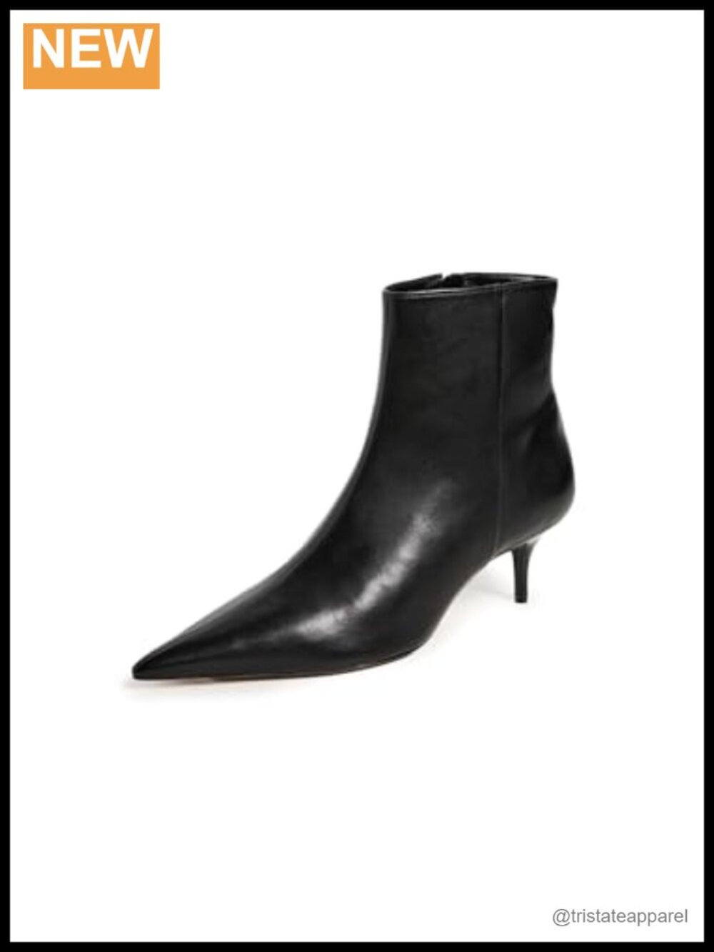 Leather Kitten Heel Pointed Toe Ankle Booties Zip Closure